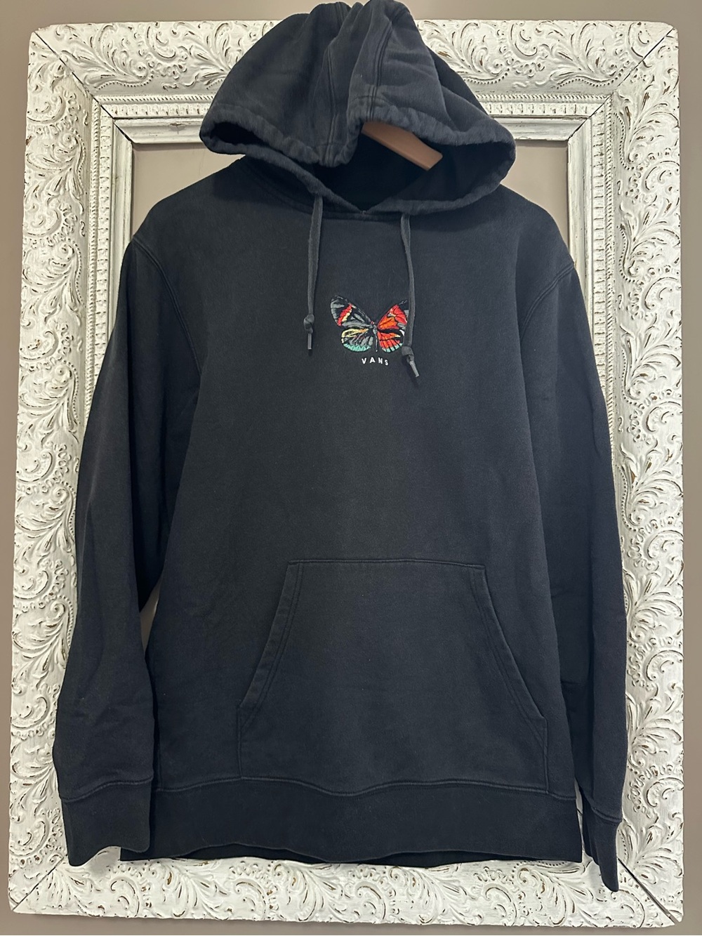 Vans Black Hoodie with Multicolor Butterfly Embroidery. Size M